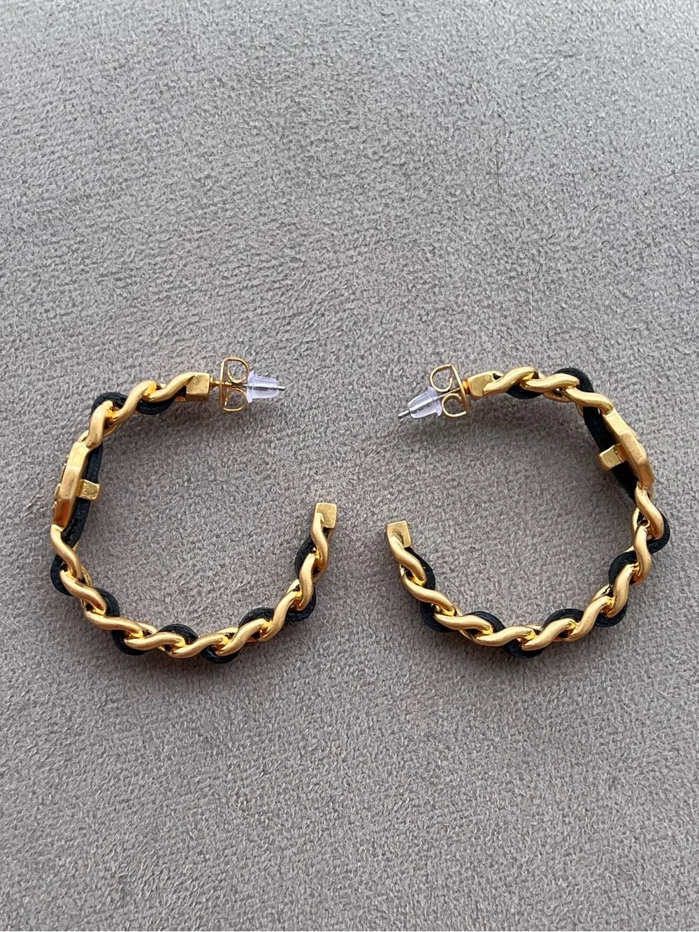 Tory Burch Marion Black Woven Hoop Earrings